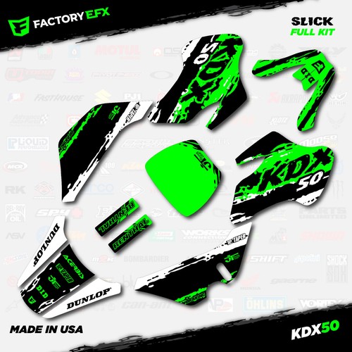 White & Green Slick Camo Racing Graphics kit Fits 03-06 Kawasaki Kdx50 Kdx 50 - Foto 2 di 5