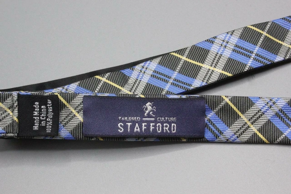 Регулируемый шелковый галстук-бабочка STAFFORD. Серый с синей клеткой. - Изображение 3 из 3