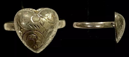 Sterling Silver 925 Puff Heart Scroll Etched Ring Sz 7.5 C73 - Picture 1 of 6