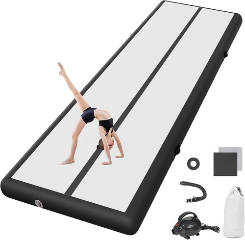 Aufblasbare Tumbling Gymnastikmatte 10cm hoch 4 Meter Länge schwarz mit Luftpumpe