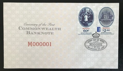 AUSTRALIA - 2013 CENTENARY OF 1ST AUSTRALIAN COMMONWEALTH BANKNOTE FDC SG3989-90