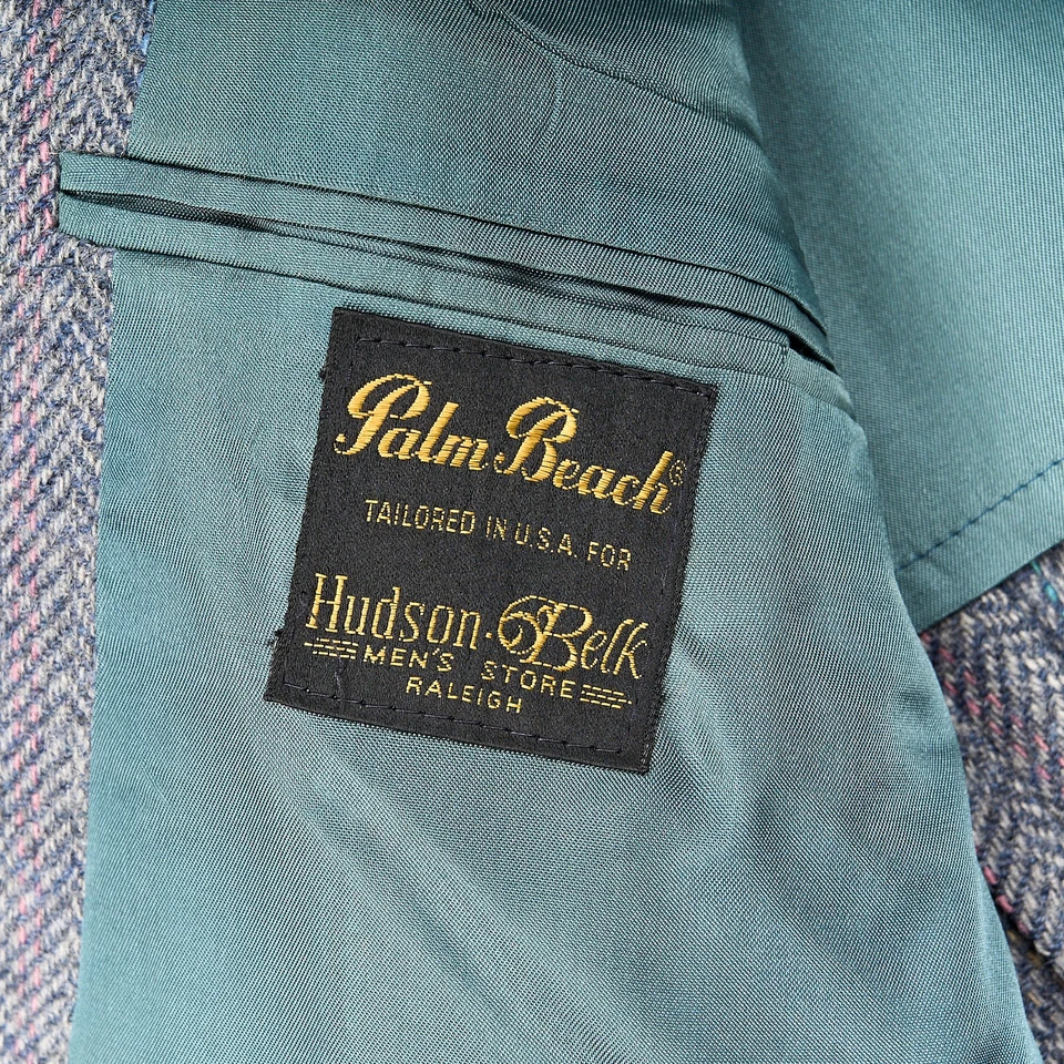 Abrigo deportivo vintage Palm Beach 38S gris azul púrpura lana twead 2 botones de cuero Foto 3 de 4