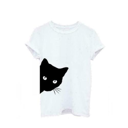 Short Sleeve Hipster Tops Blouse Cat Print T-shirt Women Summer Shirts Cotton - Picture 5 of 11