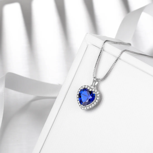 September Birthstone Necklace Women Blue Heart Necklace Sapphire Crystal CZ 925 - Picture 5 of 12
