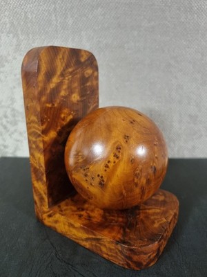 Vintage 1920-1950 Qualität Grat Nussbaum Kugel Buchstütze 3'' x 4'' x 5,5''