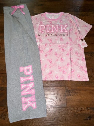 Victoria's Secret Pink x LoveShackFancy Floral Campus Tee Shirt + Pants Set L 💗 - Picture 3 of 14