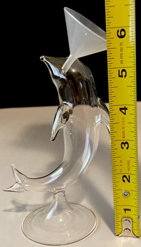 MCM BLOWN GLASS THIN DOLPHIN VASE 5.25” TALL W/ MINI FUNNEL - Picture 9 of 14