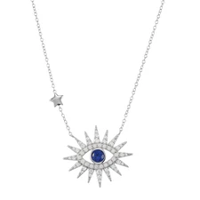 Finecraft Opal Evil Eye Necklace with Sapphire and CZ in Sterling Silver, 18"