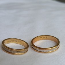 Pair 14ct 585 Yellow & platinum Gold Wedding Band Rings Size O&V Hallmarked 