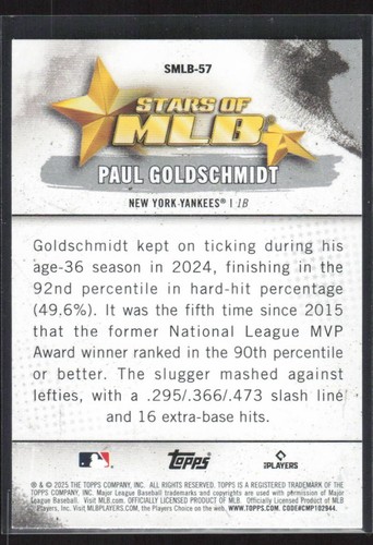 2025 Topps Series 2 Baseball #SMLB-57 Paul Goldschmidt Yankees - Picture 2 of 2