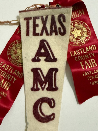 Texas AMC Pennant and 1936 Eastland County Fair Ribbons, Texas A&M Precursor - Picture 9 of 9