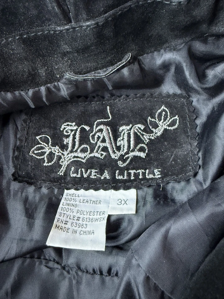 Chaqueta Abrigo LAL Live A Little Negra 100% Gamuza Cuero Manga Ancha 3/4 Talla 3X Foto 4 de 4
