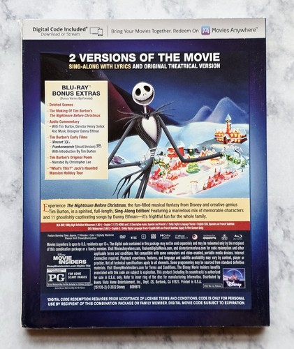 Disney Tim Burton The Nightmare Before Christmas Blu Ray New With Digital Code - Picture 3 of 3
