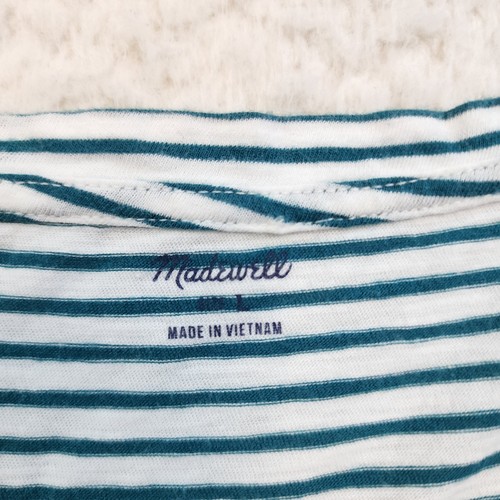 Madewell Coastal Tank Top L Blue White Striped Scoop Neck Pocket Soft Stretch - Picture 4 of 8