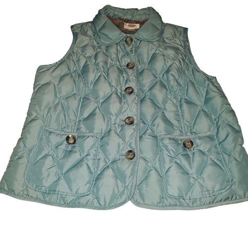 Talbots Size LP/XLP Down Puffer Vest Button Up Pockets Quilted Turquoise  - Picture 1 of 7