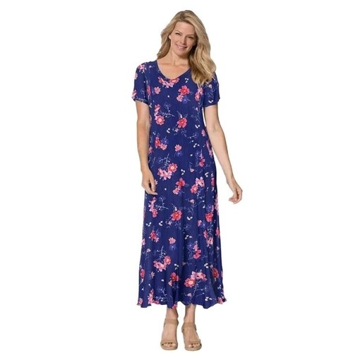 Woman Within Maxi House Dress Size 4x 34/36 Multicolor Floral Flowy Crinkle - Picture 5 of 7