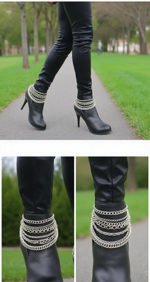 Mujer Plata Metal 7 Hilos Cadena Bota Occidental Pulsera Zapato Dije Tobillera PAR Foto 3 de 4