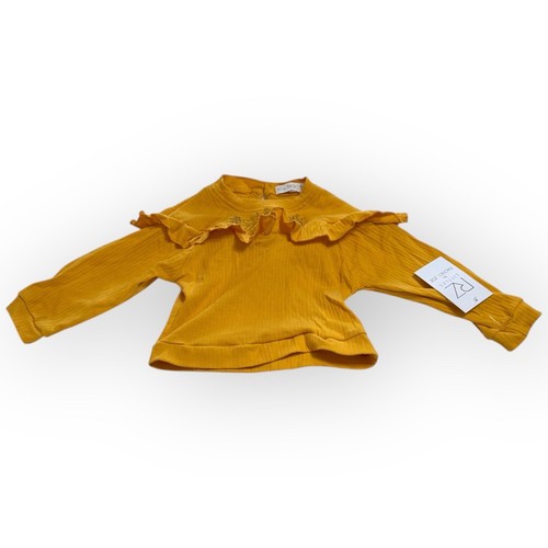 Top nuovo con etichette Littles by Rachel Zoe manica lunga con volant bambina 2T giallo senape