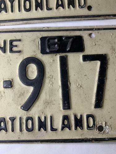 1967 Maine License Plate Pair w/ Tabs - Vacationland - White/Black - Fair Cond. - Picture 7 of 10