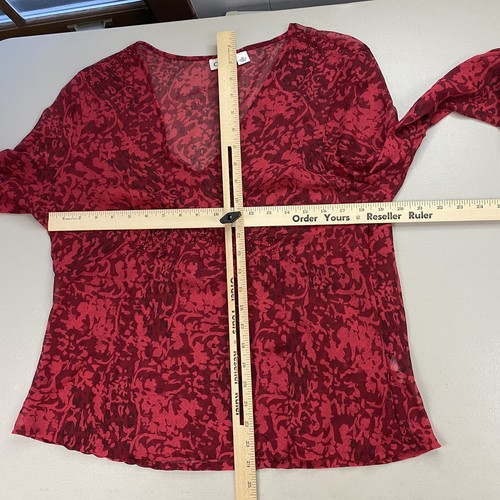 Cato Sheer Babydoll Top Womens XL Red Beaded V Neck Bell Sleeve Whimsigoth Boho - Picture 7 of 14