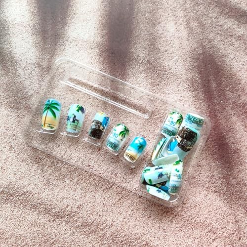 Summer Press on Nails Medium Square Fake Nails with Green Coconut Tree Style 10 - Bild 6 von 7