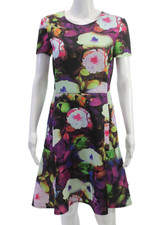 Betsey Johnson Womens A-Line Fit & Flare Floral Knee Length Dress Black Size 8
