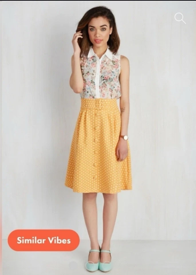 Falda Modcloth Intern Of Fate en Lunares Cítricos Talla Grande Bolsillos Botones Cinturón Foto 2 de 4