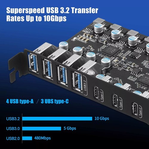 7 Ports Expansion Card 20Gbps For Desktop computers 4*USB Type-A 3*USB Type-C - Zdjęcie 8 z 12