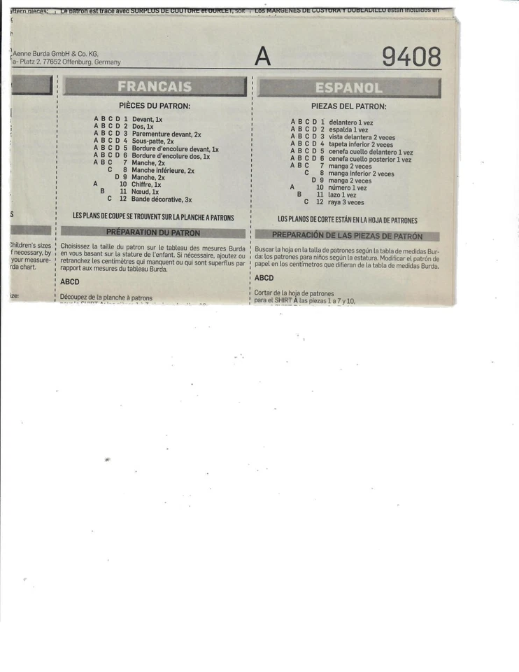 Burda Kids 9408 Sewing Pattern Shirt T-Shirt 2/Seam/Hem Allowance 1M-18M 3 Looks - Image 3 of 4