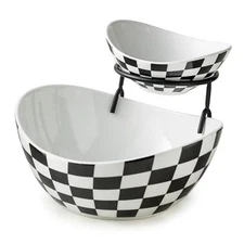 Tiered Serving Bowls Chip and Dip Large & Medium Black and White Pattern