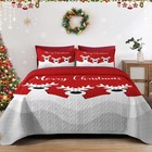 Christmas Full/Queen Size Quilt Set, Cute Cartoon Reindeer Lightweight Bedspr...
