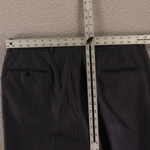 Pantalon sergé homme 34x34 bleu gris rayures 100% laine peinte robe pantalon mou - Photo 7/10
