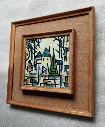 Rare Harris Strong Tile Town Landscape Vintage Wood-Framed Mid-Century-Modern - Bild 2 von 5