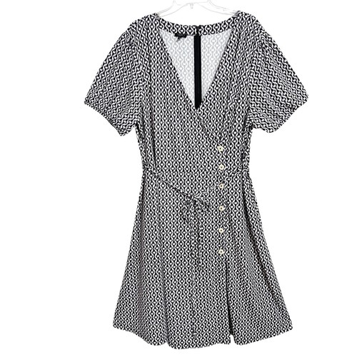 Talbots Plus Petites Faux Wrap Jersey Dress Womens NEW 3XP White Black Geometric