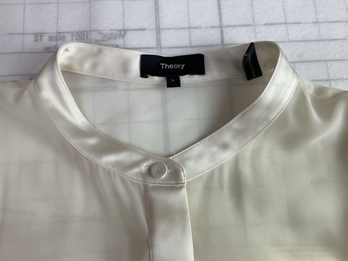 Theory Damen Creme Rundhals Kurzarm Puffärmel Knopf Bluse Top Gr. L Retro - Bild 2 von 8