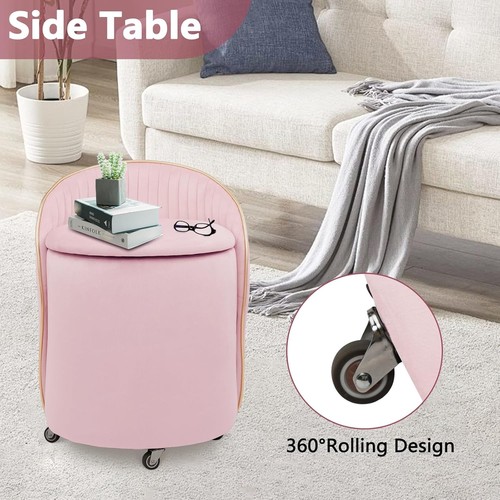 Pink Velvet Storage Ottoman Swivel Stool with Backrest & Wheels 37cm - Picture 6 of 11