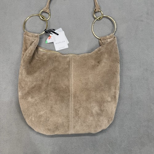 NWT Marlon Suede Slouchy Hobo Shoulder Bag XL Taupe Gold Rings - Picture 3 of 10