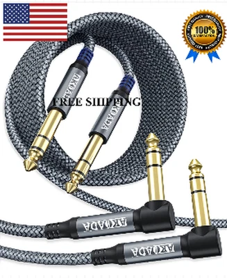 2 Pack 1/4" TRS Instrument Cable 10FT Right Angle Audio Cord for Guitar Amp