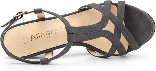 Allegra K Women's T Strap Slingback Platform Stiletto Heel Sandals 8, Grey - Picture 4 of 6