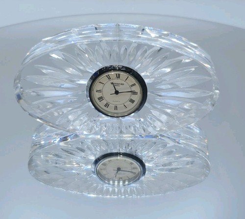 1990s Waterford Oval Starburst Cut Crystal Desk Clock Silver Metal Clock 4-1/2"L - Picture 11 of 23
