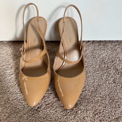 Via Spiga hochhackige Slingback-Pumps Mary Jane Lackleder Büro hellbraun Damen 8,5 - Bild 2 von 14
