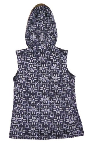 TALBOTS Woments XS Navy FAUX FUR TRIM HOOD NORDIC SNOWFLAKE VEST MINT! - Picture 3 of 3