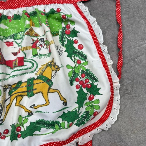 Vtg Christmas Apron Pleated Lace Red Polka Dot Pinup Sexy Trad Wife - Picture 4 of 13