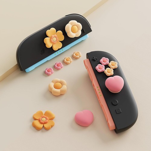 GeekShare Cross D-Pad Button Cap ABXY Key Button Thumb Grips For Switch 2 Flower - Picture 4 of 5