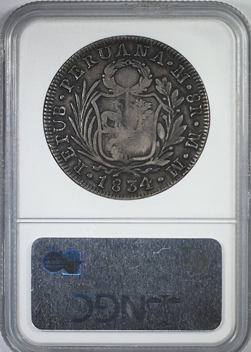(1837) 138.2 Philippines 8R Reales NGC VF25 - T6 C/S on 1834Lima Peru 8R Reales - Picture 2 of 5