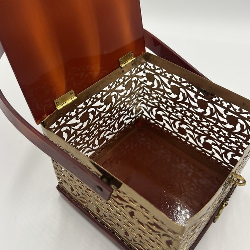 Vintage 50s/60s Brass Metal Filigree Box Handbag Purse w Faux Tortoise Handle - Picture 9 of 15