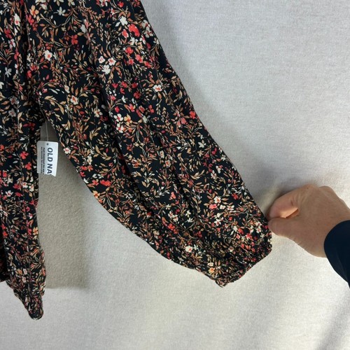 Old Navy Womens Micro Floral Button Up Top Size 2X Peasant Boho Ruffle Vneck NEW - Picture 5 of 12