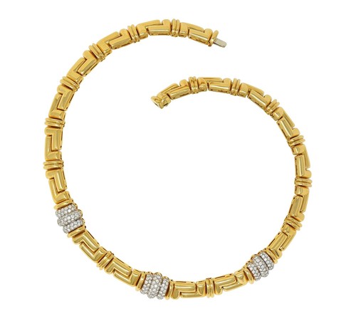 Bulgari 4.50 CTW Diamond 18 Karat Yellow Gold Geometric Vintage Collar Necklace - Picture 3 of 11