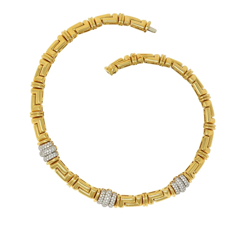 Collar Bulgari 4,50 CTW Diamante Oro Amarillo 18 quilates Geométrico Vintage Foto 3 de 4