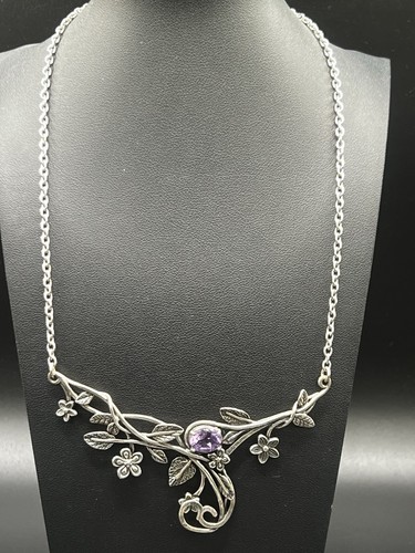 Sterling Silver OR PAZ Israel Amethyst Flower Vine Necklace - Picture 4 of 9